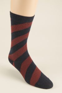 The Ansdell diagonal stripe merino wool socks in Navy and Burgundy