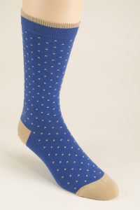 The Erewash polka dot combed cotton socks in Blue and Fawn
