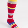 mens striped long cotton socks bright red