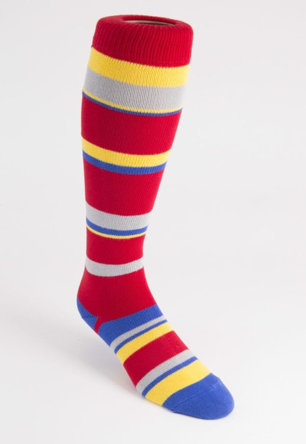 mens striped long cotton socks bright red