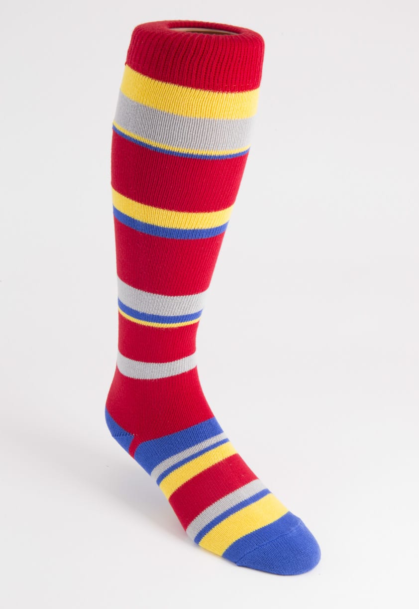 mens striped long cotton socks bright red