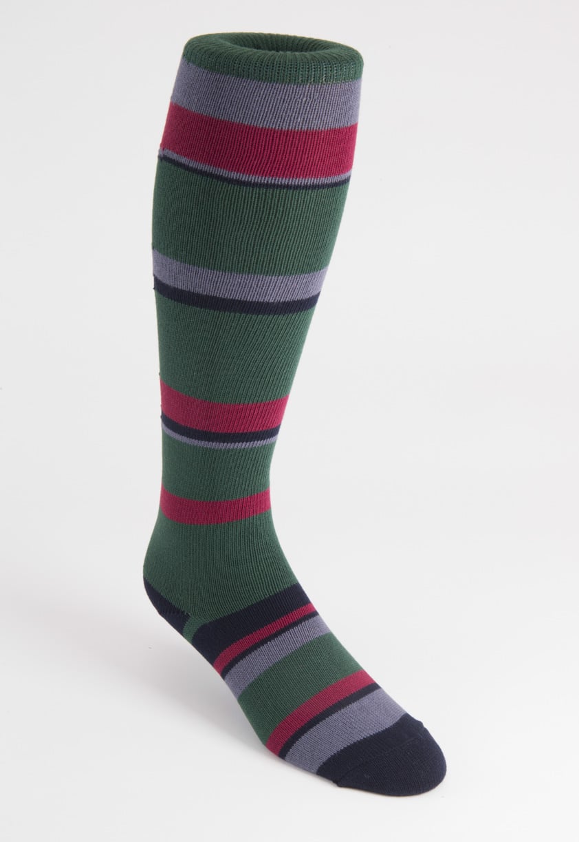 mens striped long cotton socks dark green